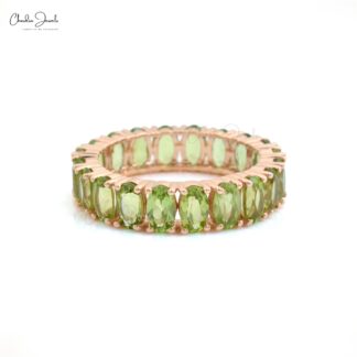 Stacking Engagement Band In 14k Rose Gold Peridot 5 Ct Oval Cut Full Eternity Ring