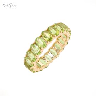 Eternity Gemstone Ring With 5x3mm Peridot Handmade Stack Band In 14k Yellow Gold