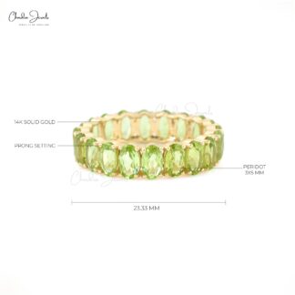 Eternity Gemstone Ring With 5x3mm Peridot Handmade Stack Band In 14k Yellow Gold