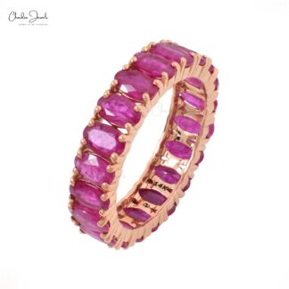 Natural Ruby Eternity Band In 14k Pure Rose Gold Gemstone Handmade Wedding Ring