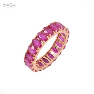 Eternity Bridal Band With 5x3mm Ruby Prong Set In 14k Rose Gold Promise Ring Size US6