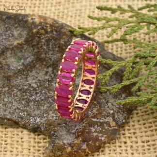 Eternity Bridal Band With 5x3mm Ruby Prong Set In 14k Rose Gold Promise Ring Size US6