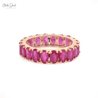 Eternity Bridal Band With 5x3mm Ruby Prong Set In 14k Rose Gold Promise Ring Size US6