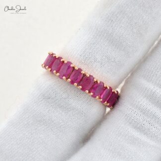 Eternity Bridal Band With 5x3mm Ruby Prong Set In 14k Rose Gold Promise Ring Size US6