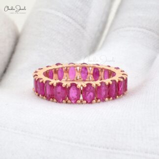Eternity Bridal Band With 5x3mm Ruby Prong Set In 14k Rose Gold Promise Ring Size US6