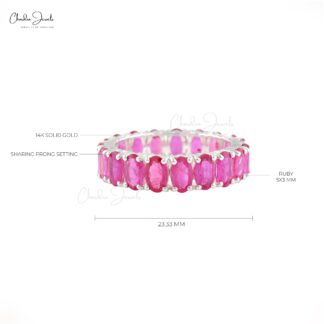 Full Eternity Band In 14k Real White Gold Burma Ruby 5x3mm Oval Cut Wedding Ring