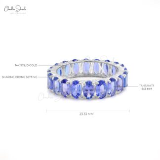 Eternity Ring In 14k Real White Gold Natural Tanzanite Gemstone Handcrafted Ring For Her