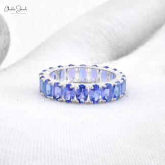 Eternity Ring In 14k Real White Gold Natural Tanzanite Gemstone Handcrafted Ring For Her