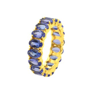 Solid 14k Yellow Gold Eternity Ring Genuine Tanzanite Gemstone Shared Prong Set Promise Ring