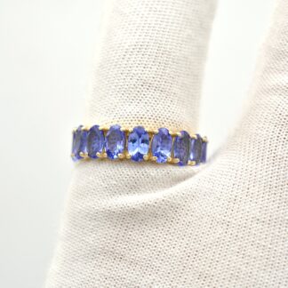 Solid 14k Yellow Gold Eternity Ring Genuine Tanzanite Gemstone Shared Prong Set Promise Ring