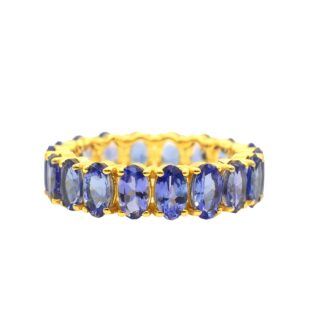 Solid 14k Yellow Gold Eternity Ring Genuine Tanzanite Gemstone Shared Prong Set Promise Ring