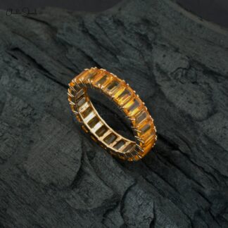 5x3mm Emerald Cut Octagon Citrine Ring Band For Her, November Birthstone Eternity Band Ring