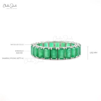 Real Octagon Emerald 14k White Gold Eternity Band Ring