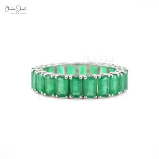 Real Octagon Emerald 14k White Gold Eternity Band Ring