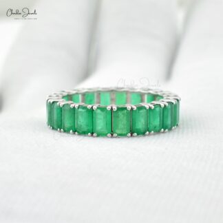 Real Octagon Emerald 14k White Gold Eternity Band Ring