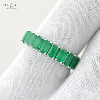Real Octagon Emerald 14k White Gold Eternity Band Ring