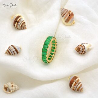 5.20 Ct Octagon Green Emerald Full Eternity Wedding Band Ring in Real 14k Gold