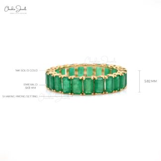 5.20 Ct Octagon Green Emerald Full Eternity Wedding Band Ring in Real 14k Gold