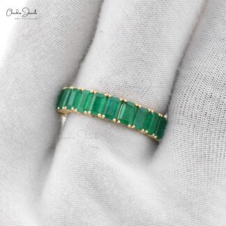 5.20 Ct Octagon Green Emerald Full Eternity Wedding Band Ring in Real 14k Gold