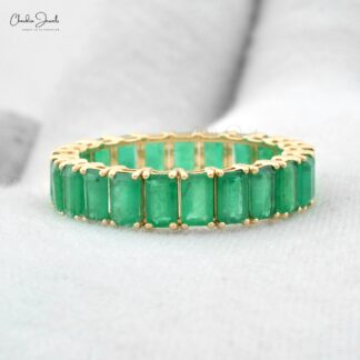 5.20 Ct Octagon Green Emerald Full Eternity Wedding Band Ring in Real 14k Gold
