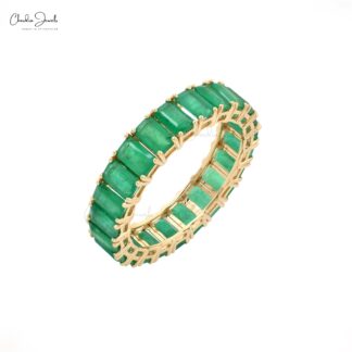 5.20 Ct Octagon Green Emerald Full Eternity Wedding Band Ring in Real 14k Gold