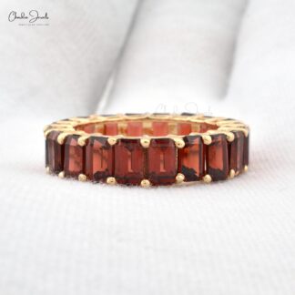 Octagon Cut Natural Garnet Full Eternity Band For Women in 14k Solid Yellow Gold
