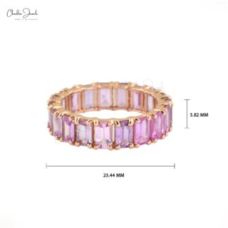 Octagon Stacking Ring With 5x3mm Pink Sapphire 14k Rose Gold Eternity Band Ring