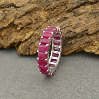 Natural Ruby Stackable Ring With 5.20 Ct Gemstone 14k White Gold Eternity Band Rings