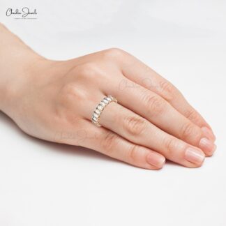 14K Solid Gold Natural Rainbow Moonstone Eternity Band Gemstone Ring