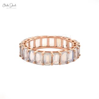 Eternity Gemstone Band With Rainbow Moonstone 14k Solid Gold June Birthstone Women’s Ring
