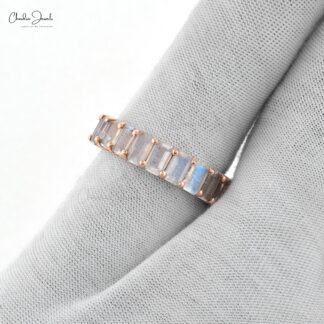 Eternity Gemstone Band With Rainbow Moonstone 14k Solid Gold June Birthstone Women’s Ring