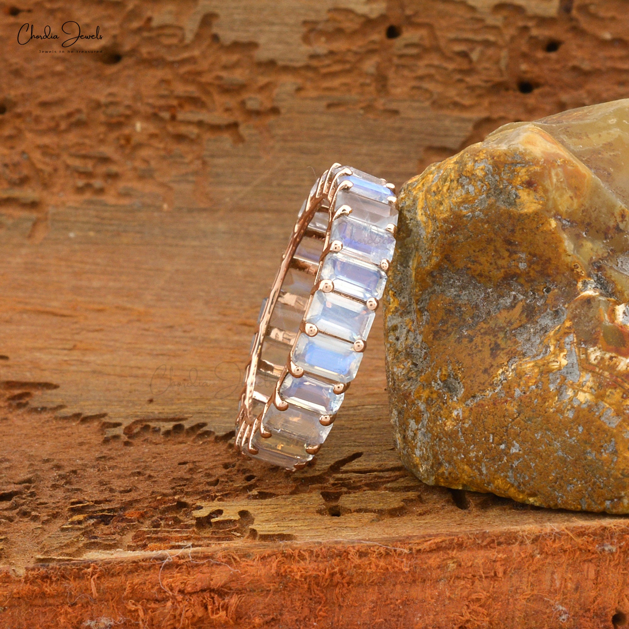 Eternity Gemstone Band With Rainbow Moonstone 14k Solid Gold June Birthstone Women’s Ring