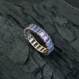 Octagon Eternity Ring In 14k Yellow Gold Tanzanite 5x3mm IGI Certified Handmade Band Ring