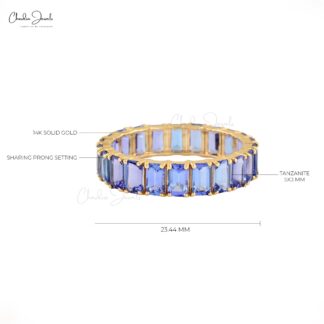 Solid 14k Gold Eternity Band Genuine Tanzanite Gemstone Prong Set Ring For Anniversary Gift