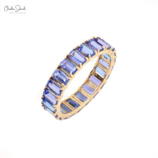 Solid 14k Gold Eternity Band Genuine Tanzanite Gemstone Prong Set Ring For Anniversary Gift
