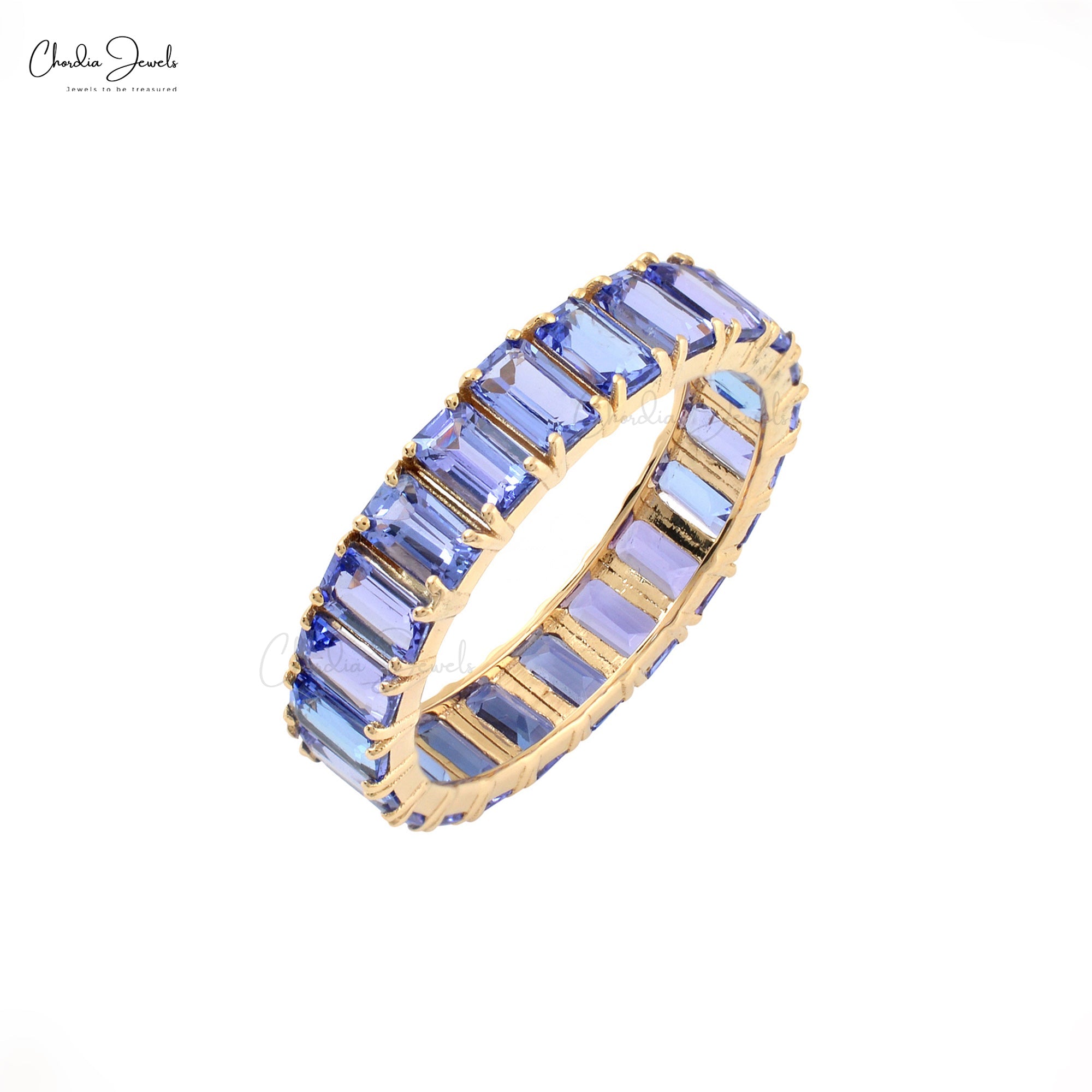 Solid 14k Gold Eternity Band Genuine Tanzanite Gemstone Prong Set Ring For Anniversary Gift