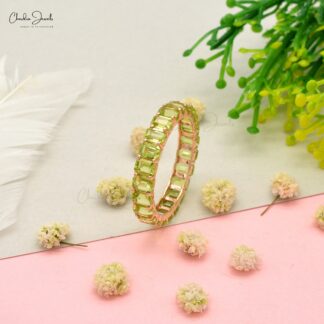 Octagon Full Eternity Band In 14k Rose Gold Peridot 4x3mm Gemstone Minimalist Ring