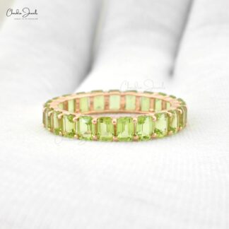 Octagon Full Eternity Band In 14k Rose Gold Peridot 4x3mm Gemstone Minimalist Ring