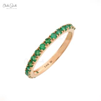Dainty Half Eternity Wedding Band With 2mm Emerald Accent in 14k Rose Gold Ring
