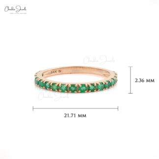 Dainty Half Eternity Wedding Band With 2mm Emerald Accent in 14k Rose Gold Ring