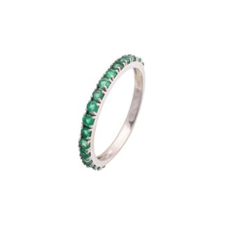 Genuine Emerald Gemstone Half Eternity Ring In 14K Solid White Gold
