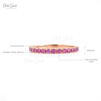 Half Eternity Round Cut Band With 0.51 Ct Pink Sapphire 14k Rose Gold Promise Ring