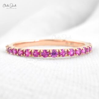 Half Eternity Round Cut Band With 0.51 Ct Pink Sapphire 14k Rose Gold Promise Ring