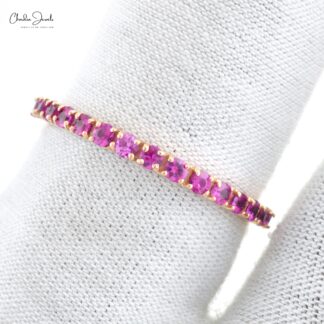Half Eternity Round Cut Band With 0.51 Ct Pink Sapphire 14k Rose Gold Promise Ring