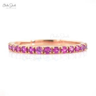 Half Eternity Round Cut Band With 0.51 Ct Pink Sapphire 14k Rose Gold Promise Ring
