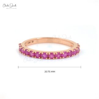Natural Ruby Dainty Half Eternity Band With 14k Rose Gold Gemstone Fine Jewelry