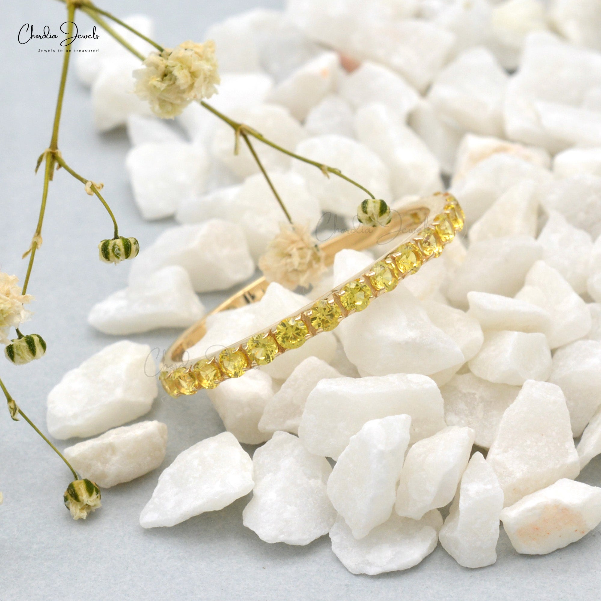 AAA Yellow Sapphire Half Eternity Ring In Pure 14k Yellow Gold Stackable Ring For Her