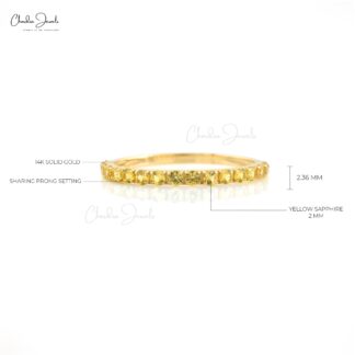 AAA Yellow Sapphire Half Eternity Ring In Pure 14k Yellow Gold Stackable Ring For Her