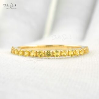AAA Yellow Sapphire Half Eternity Ring In Pure 14k Yellow Gold Stackable Ring For Her