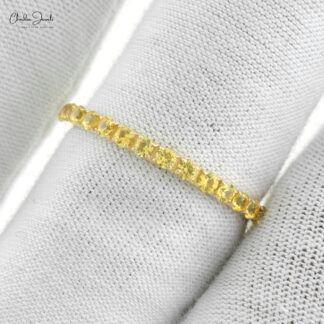AAA Yellow Sapphire Half Eternity Ring In Pure 14k Yellow Gold Stackable Ring For Her